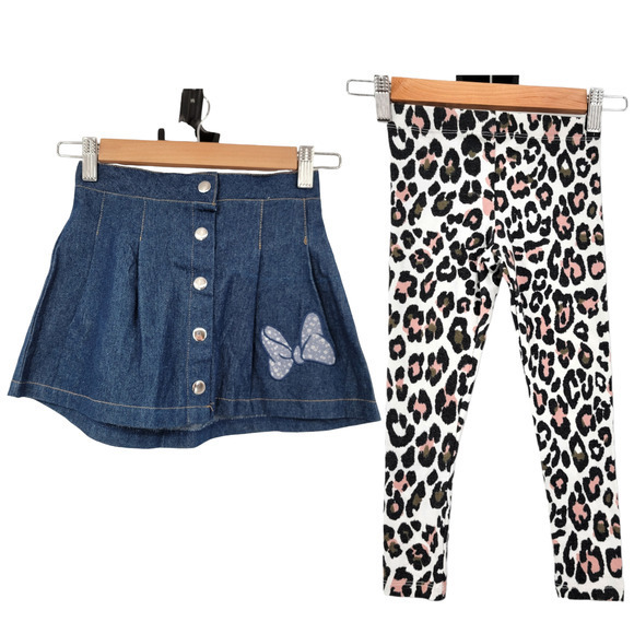 Girls Disney Junior‎ Minnie Mouse Skirt Cheetah Print Legging Bundle Size 4T - Picture 1 of 11
